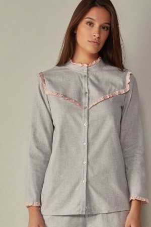Piżama Intimissimi Bawełniane Rouches Brushed Bawełniane Cloth Long Sleeve Shirt Damskie Głęboka Szare | PL3874FM