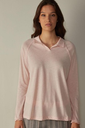 Piżama Intimissimi Bawełniane Rouches Long Sleeve Polo Damskie Różowe | PL3873GL