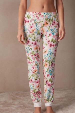 Piżama Intimissimi Botanical Lyrics Full Length Modal Pants Damskie Białe | PL4019BC