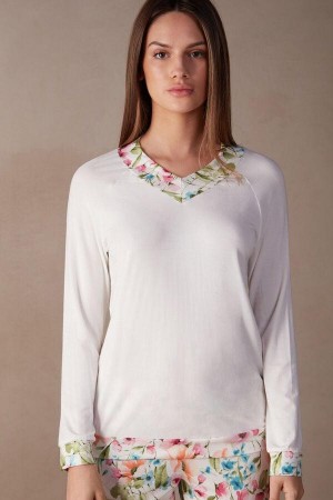 Piżama Intimissimi Botanical Lyrics Long Sleeve Modal Top Damskie Białe | PL3916VD