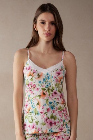 Piżama Intimissimi Botanical Lyrics Modal Top Damskie Kolorowe Białe | PL3952DN