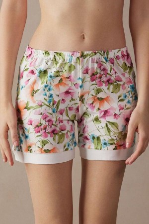 Piżama Intimissimi Botanical Lyrics Modal Shorts Damskie Kolorowe Białe | PL4081GL
