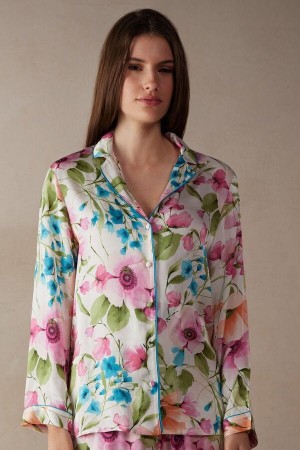 Piżama Intimissimi Botanical Lyrics Satin Button Up Shirt Damskie Kolorowe | PL3919ZG