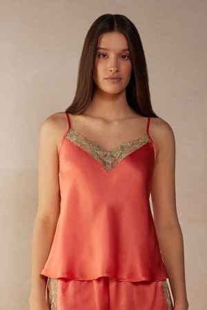 Piżama Intimissimi Candy Colors Silk Top Damskie Koralowe Czerwone | PL3971ZG