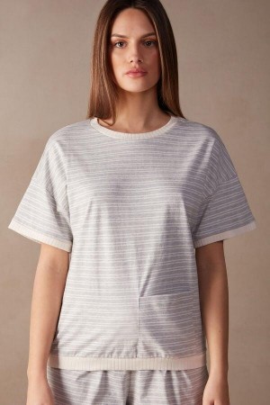 Piżama Intimissimi Codzienne Sunday Krótkie Sleeve Top Damskie Szare Głęboka Żółte Beżowe | PL3917CE