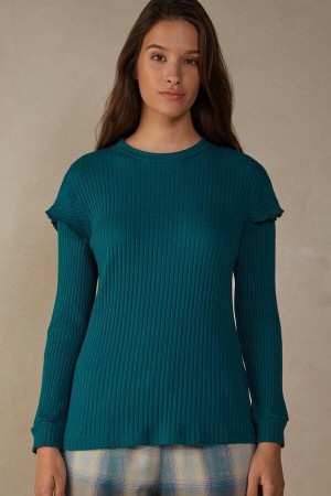 Piżama Intimissimi Cozy Mountains Long Sleeve Żebrowany Top Damskie Zielone | PL3897HK