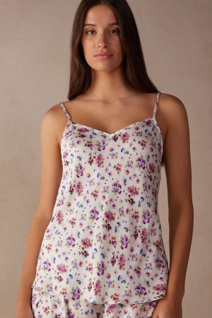 Piżama Intimissimi Dreaming of Spring Satin Top Damskie Białe | PL3957IS