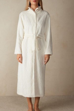 Piżama Intimissimi Elegancki Night Long Robe Damskie Białe | PL3855YU