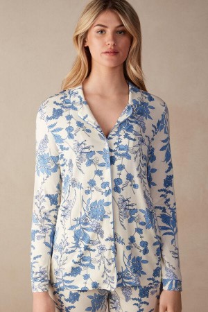 Piżama Intimissimi Feeling Beautiful Button Up Shirt in Modal Damskie Białe Niebieskie | PL3924HK