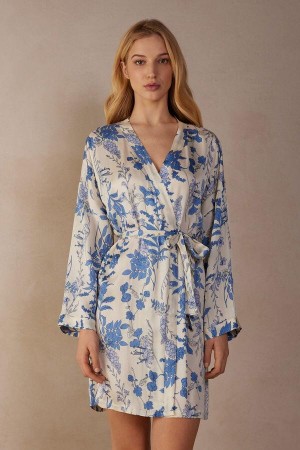 Piżama Intimissimi Feeling Beautiful Satin Kimono Damskie Białe Niebieskie | PL3864VD