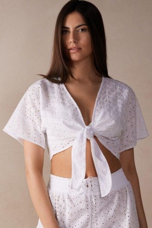 Piżama Intimissimi Hello Sunshine Sangallo Koronkowe Tie-Front Top Damskie Białe | PL3966NB