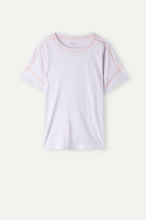 Piżama Intimissimi Iris and Apricot Krótkie Sleeve Supima® Ultrafresh Bawełniane Top Damskie Fioletowe | PL3972LH