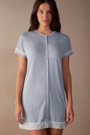 Piżama Intimissimi Koronkowe Trim Button Up Nightgown Damskie Głęboka Niebieskie | PL3843AP
