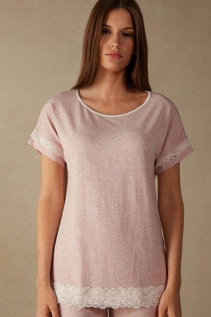 Piżama Intimissimi Krótkie-Sleeve Modal Top with Koronkowe Detail Damskie Głęboka Różowe | PL3937EX