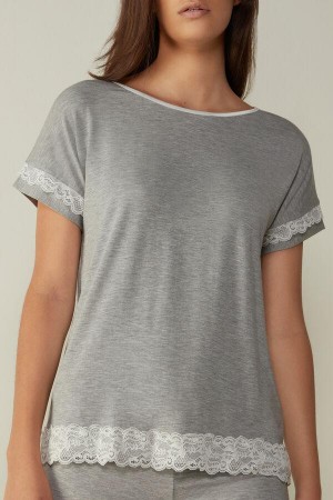 Piżama Intimissimi Krótkie-Sleeve Modal Top with Koronkowe Detail Damskie Głęboka Szare | PL3927DN