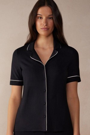 Piżama Intimissimi Krótkie Sleeve Button Up Shirt in Modal Damskie Czarne | PL3961RW