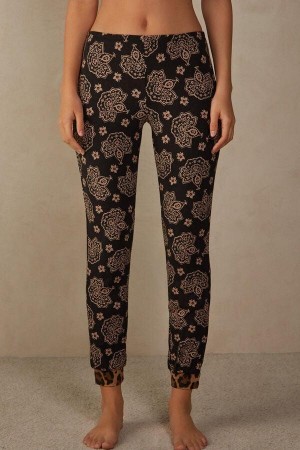 Piżama Intimissimi Lady Animalier Modal Cuffed Pants Damskie Czarne | PL3999AP