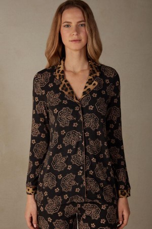 Piżama Intimissimi Lady Animalier Modal Shirt Damskie Czarne | PL3901SO