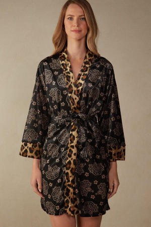 Piżama Intimissimi Lady Animalier Velvet Kimono Damskie Czarne | PL3850AP