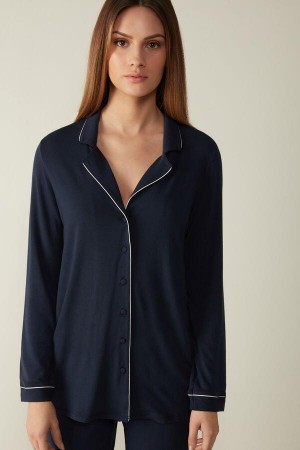 Piżama Intimissimi Long-Sleeve Micromodal Top Damskie Niebieskie | PL3872HK