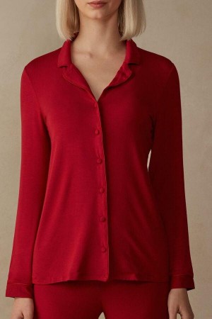 Piżama Intimissimi Long-Sleeve Micromodal Top Damskie Czerwone | PL3871HK