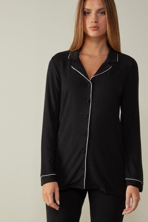 Piżama Intimissimi Long-Sleeve Micromodal Top Damskie Czarne | PL3868LH