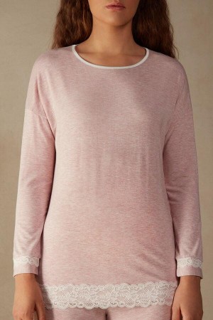 Piżama Intimissimi Long-Sleeve Round-Neck Modal Top Damskie Głęboka Różowe | PL3887QZ