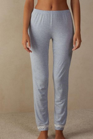 Piżama Intimissimi Long Modal Koronkowe Detail Trousers Damskie Głęboka Niebieskie | PL4047GL