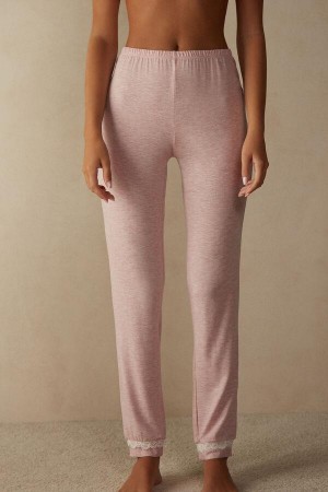 Piżama Intimissimi Long Modal Koronkowe Detail Trousers Damskie Głęboka Różowe | PL4046HK