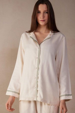 Piżama Intimissimi Lost in Fields Open Front Top in Plain-weave Modal Damskie Głęboka Żółte Białe | PL3914NB