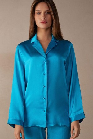 Piżama Intimissimi Mannish-Cut Jacket in Silk Satin Damskie Turkusowe | PL4038YU
