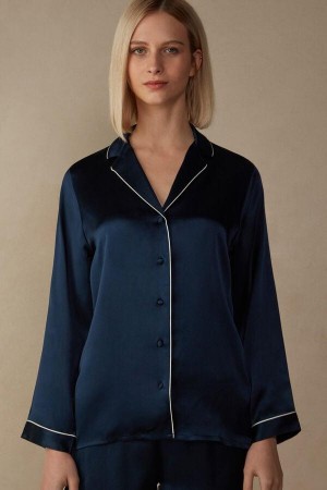 Piżama Intimissimi Mannish-Cut Jacket in Silk Satin Damskie Niebieskie | PL4037UT