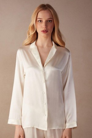 Piżama Intimissimi Mannish-Cut Jacket in Silk Satin Damskie Białe | PL4033AP