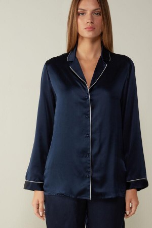 Piżama Intimissimi Mannish-Cut Jacket in Silk Satin Damskie Niebieskie | PL4032SO
