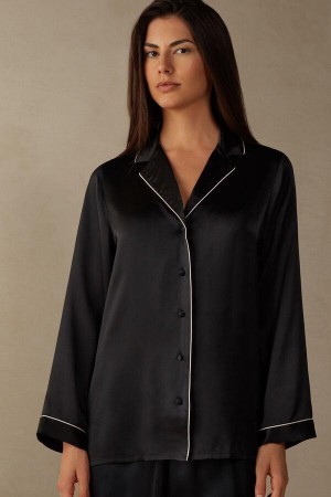 Piżama Intimissimi Mannish-Cut Jacket in Silk Satin Damskie Czarne | PL4031DN