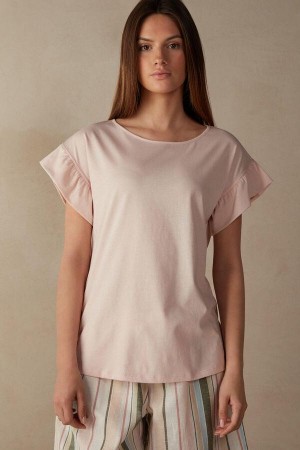 Piżama Intimissimi Marine Holidays Krótkie Sleeve Top in Supima® Ultrafresh Bawełniane Damskie Głęboka Różowe | PL3936RW