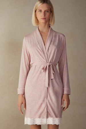 Piżama Intimissimi Modal Koronkowe Detail Robe Damskie Głęboka Różowe | PL3853IS