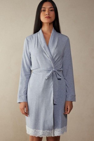 Piżama Intimissimi Modal Koronkowe Detail Robe Damskie Głęboka Niebieskie | PL3849SO