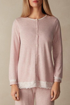Piżama Intimissimi Modal and Koronkowe Cardigan Damskie Głęboka Różowe | PL3909RW