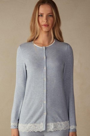 Piżama Intimissimi Modal and Koronkowe Cardigan Damskie Głęboka Niebieskie | PL3896PQ