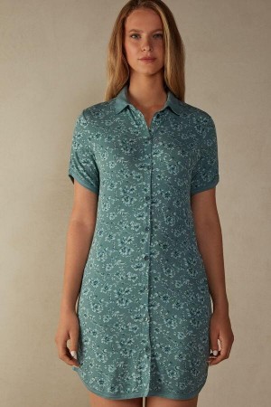 Piżama Intimissimi Prairie Bouquet Button Up Night Shirt Damskie Zielone | PL3833EX