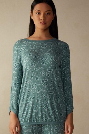 Piżama Intimissimi Prairie Bouquet Long Sleeve Top Damskie Zielone | PL3883TV