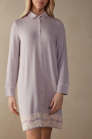 Piżama Intimissimi Pretty Flower Open Front Nightshirt Damskie Fioletowe Białe | PL3974JJ