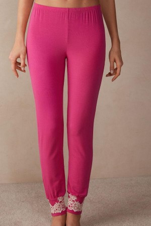 Piżama Intimissimi Pretty Flowers Full Length Cuffed Modal Pants Damskie Różowe Białe | PL4014EX