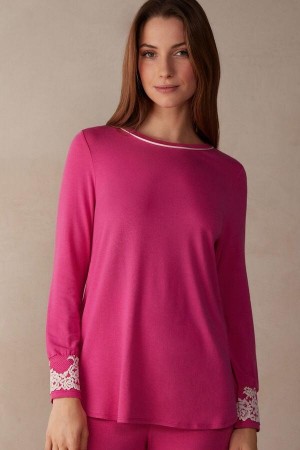 Piżama Intimissimi Pretty Flowers Modal Top Damskie Różowe Białe | PL3913MA
