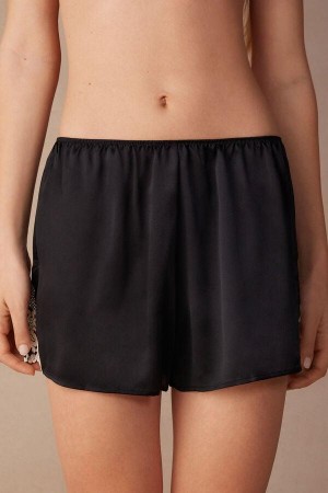 Piżama Intimissimi Pretty Flowers Silk Shorts Damskie Czarne Białe | PL4059PQ