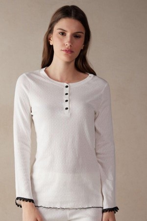 Piżama Intimissimi Pure Joy Long Sleeve Henley Top Damskie Białe | PL3920LH