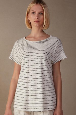 Piżama Intimissimi Romantic Heritage Krótkie Sleeve Bawełniane Jersey Top Damskie Białe | PL3944FM