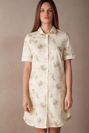 Piżama Intimissimi Scent of Roses Bawełniane Nightshirt Damskie Kolorowe Białe | PL3840FM
