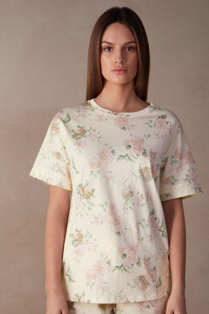 Piżama Intimissimi Scent of Roses Krótkie Sleeve Bawełniane T-shirt Damskie Kolorowe Białe | PL3955PQ